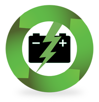 green hybrid repair logo featuring battery and recycling arrows